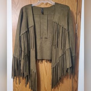 Women's EUC Vocal sz S Green Western Fringe Jacket